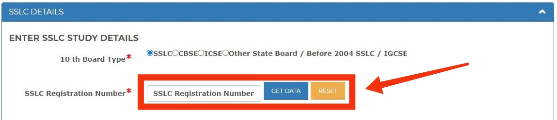 Login post matric Enter academic info